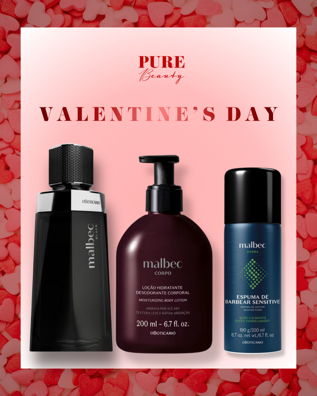 Kit - Malbec Black EDT, Loção Corporal e Espuma de Barbear Sensitive