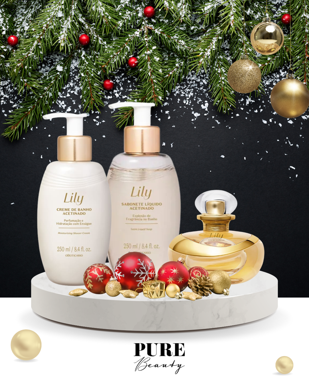 Coffret Presente Lily - Eau de Parfum, Sabonete Líquido e Creme de Banho Acetinado