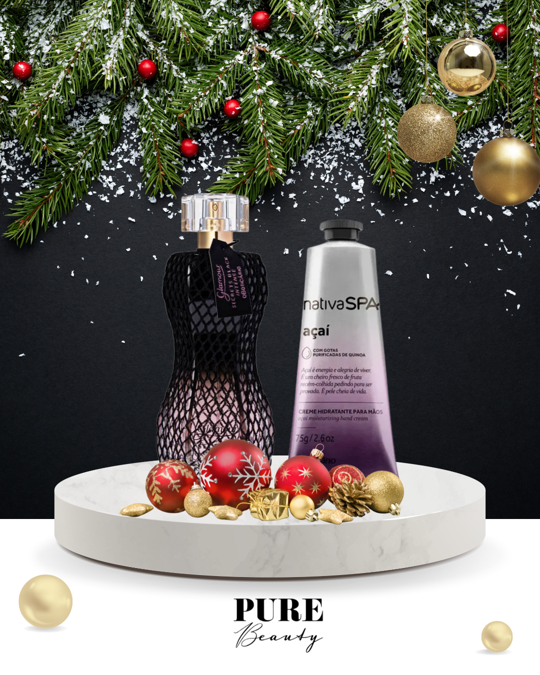 Kit Presente Glamour Secrets Black e Creme de Mãos Açaí