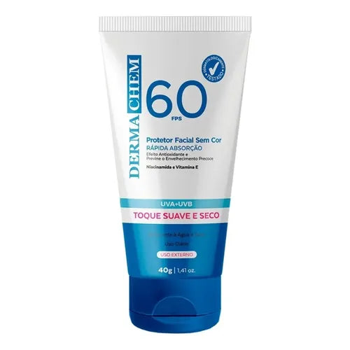 Protetor Solar Facial FPS 60 sem cor 40g - Dermachem