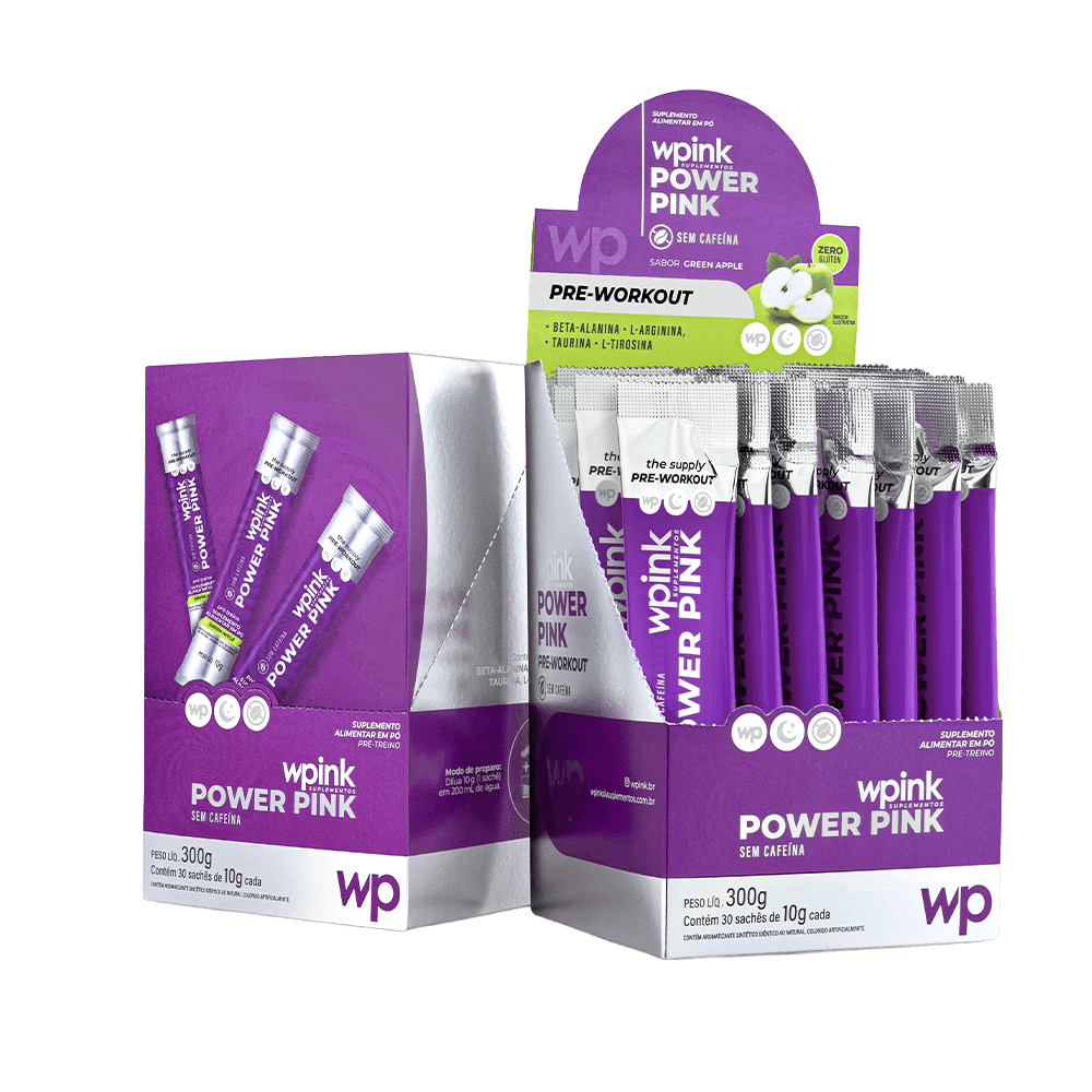 Power Pink sem Cafeína de Maçã Verde - Pré-treino - 300g